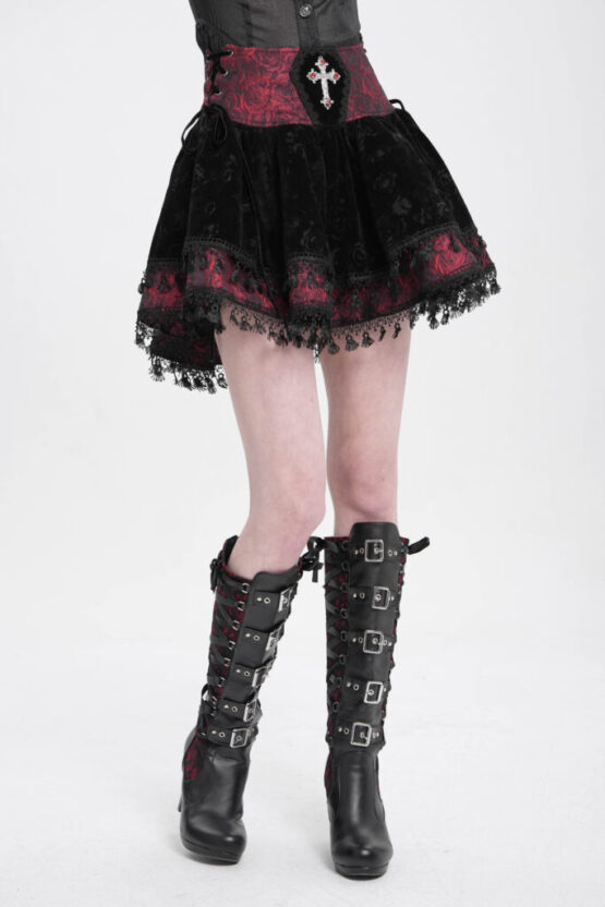 SKT23002 - Coffin patch velvet rose pattern skirt - Image 4