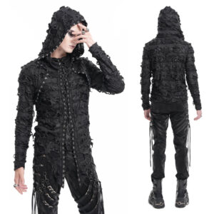 TT283 - Distressed lace up hooded shirt