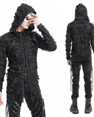 TT283 - Distressed lace up hooded shirt