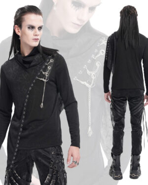 TT285 - Mock neck mesh asymmetrical long sleeve with chains