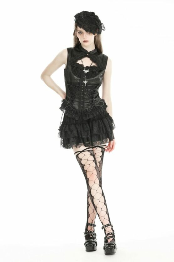 TW601 - Gothic black lace trim tie-up sexy top - Image 4