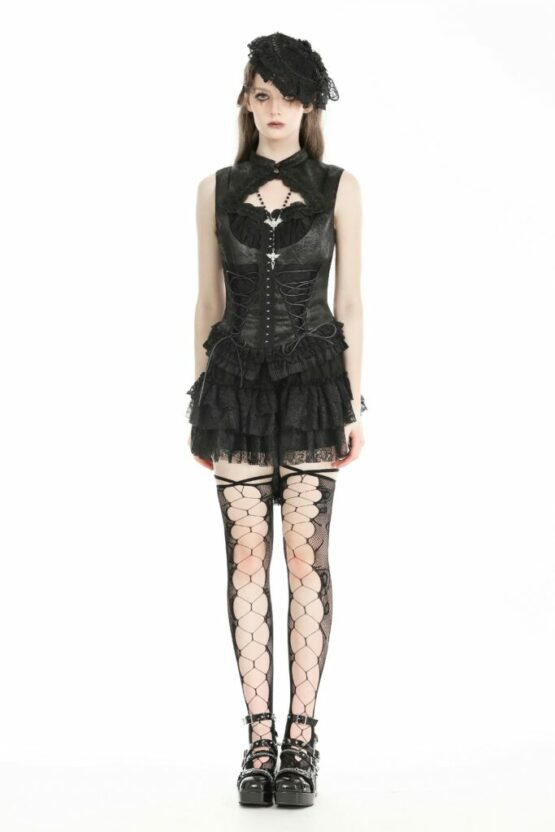 TW601 - Gothic black lace trim tie-up sexy top - Image 3