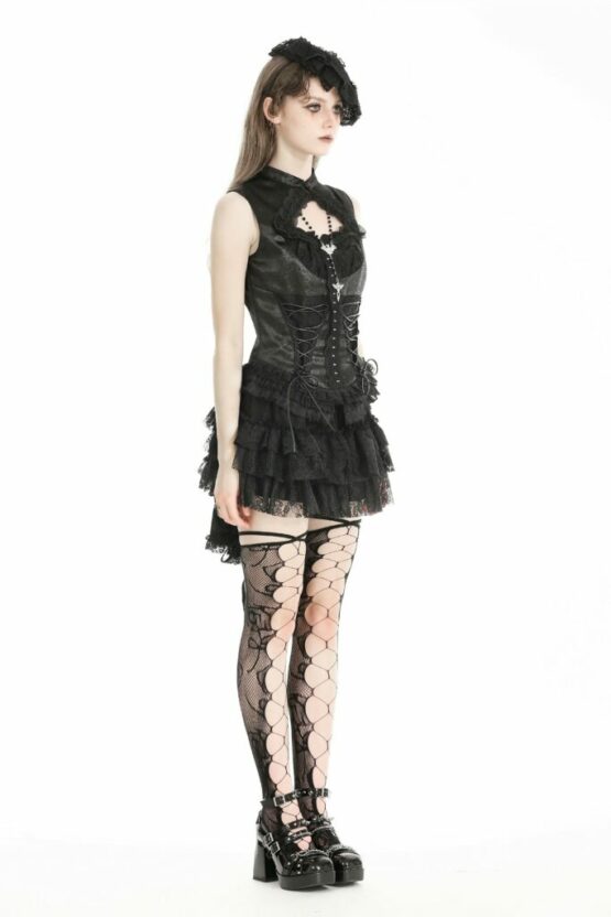 TW601 - Gothic black lace trim tie-up sexy top - Image 8