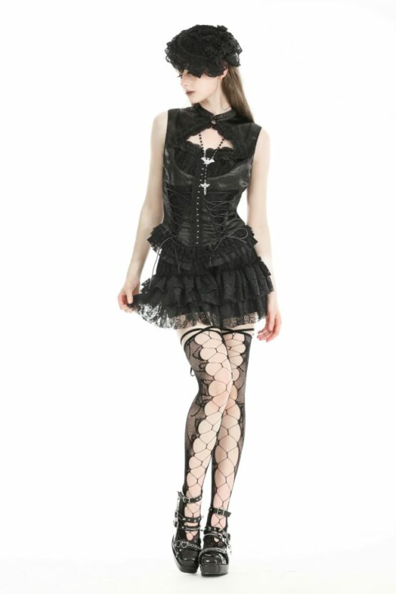 TW601 - Gothic black lace trim tie-up sexy top - Image 7