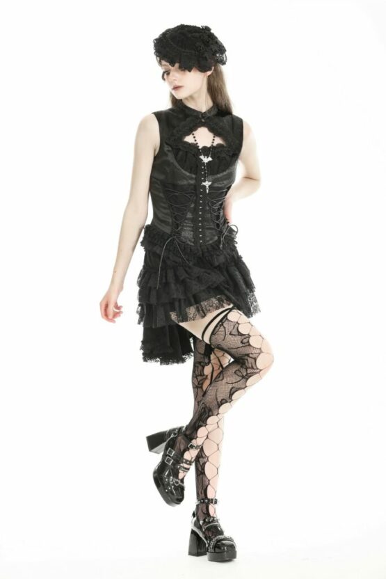 TW601 - Gothic black lace trim tie-up sexy top - Image 6