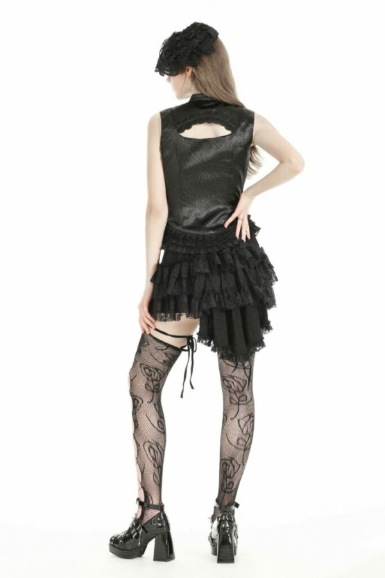 TW601 - Gothic black lace trim tie-up sexy top - Image 5