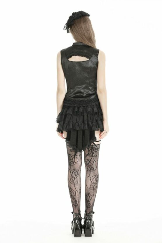 TW601 - Gothic black lace trim tie-up sexy top - Image 2