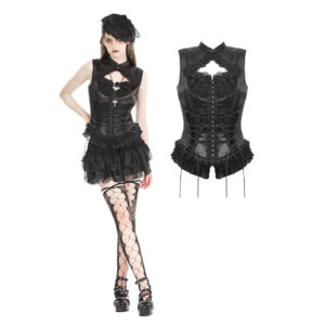 TW601 - Gothic black lace trim tie-up sexy top