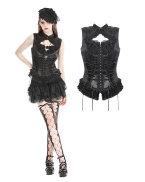 TW601 - Gothic black lace trim tie-up sexy top