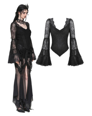 TW607 - Gothic romance lace bell sleeve layered cuff top