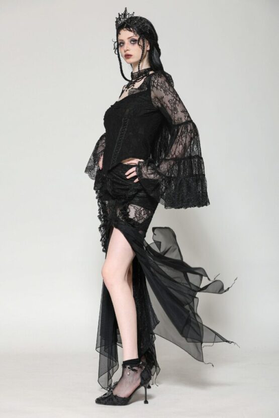 TW607 - Gothic romance lace bell sleeve layered cuff top - Image 6