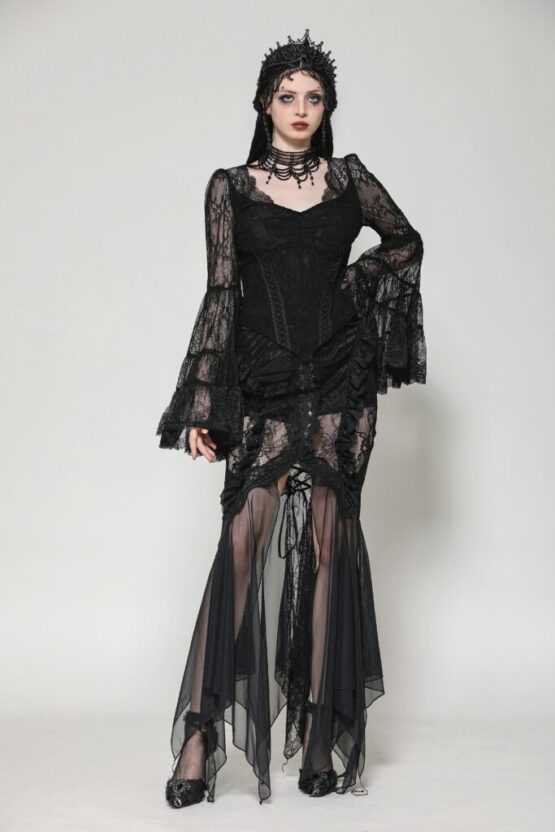 TW607 - Gothic romance lace bell sleeve layered cuff top - Image 4