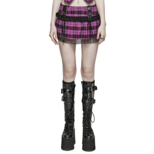 WQ719 - Sweet punk pleated plaid skirt-Black-Violet