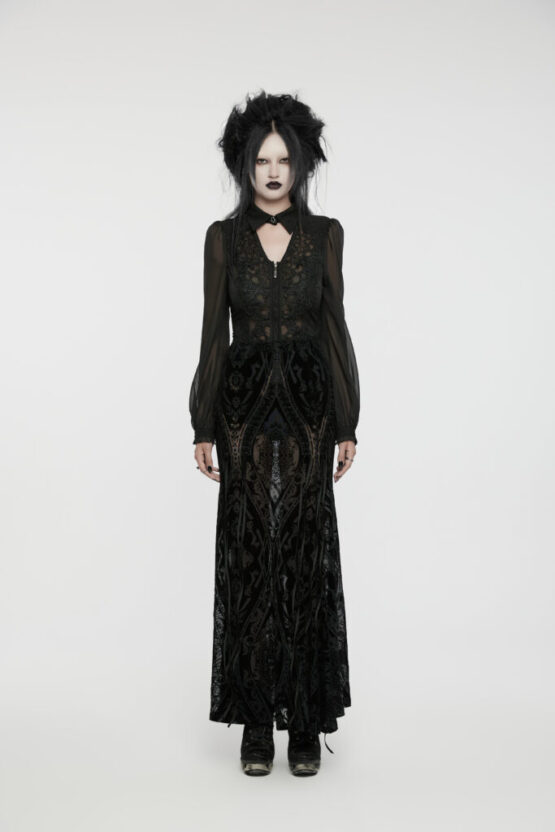WQ769 - Goth velvet mesh pattern skirt - Image 5