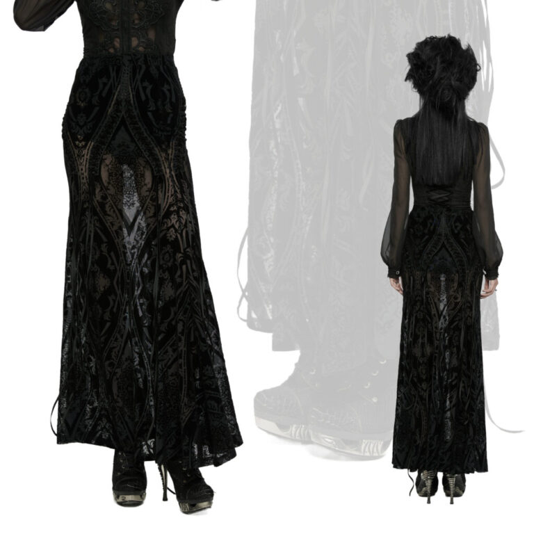 WQ769 - Goth velvet mesh pattern skirt