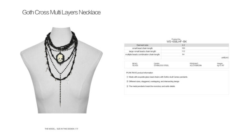 WS658 - Glass bead layered necklace with skull cameo - Image 4