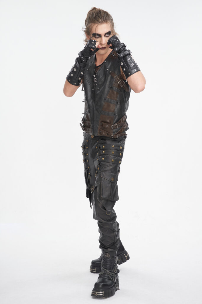WT08601 - Steampunk pleather 2 tone vest with spikes-Black/Brown - Image 10