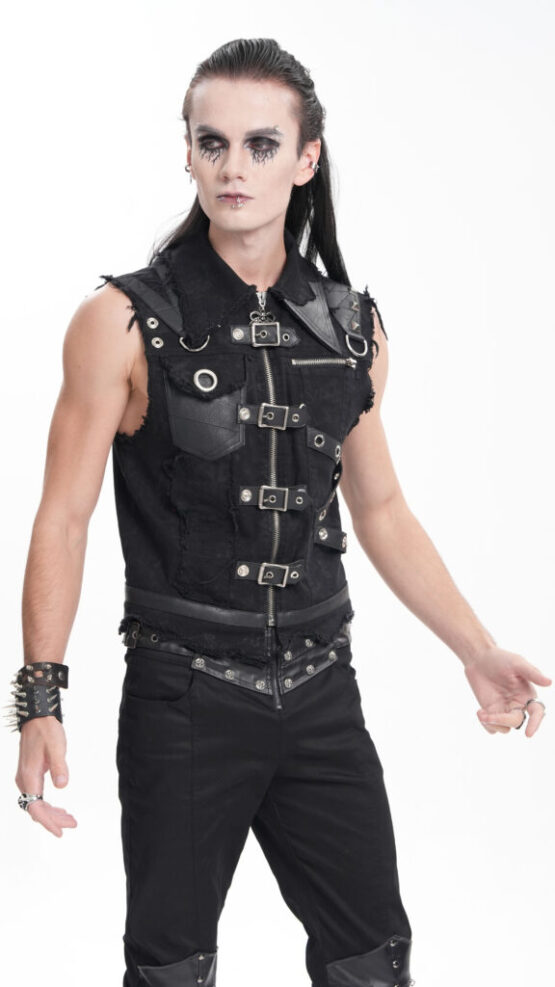 WT091 - Buckle denim distressed vest - Image 3