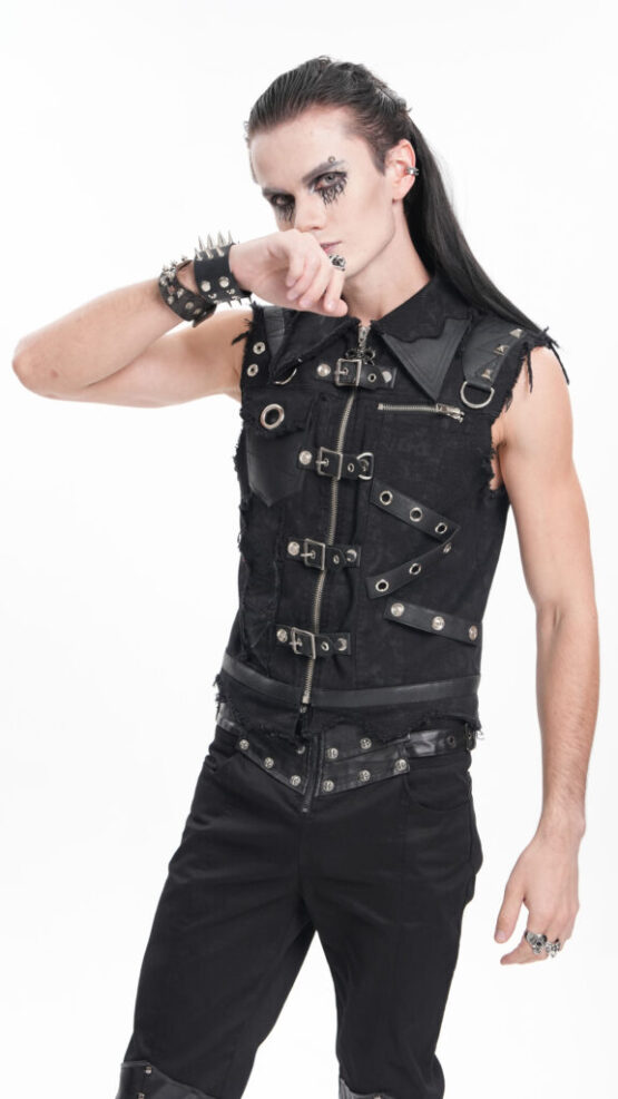 WT091 - Buckle denim distressed vest - Image 4