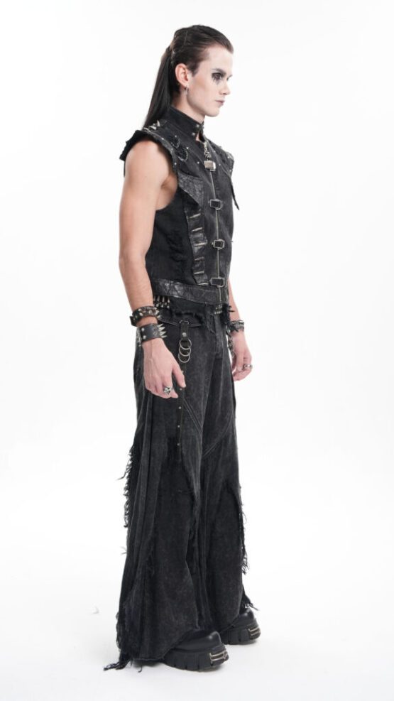 WT092 - Black denim distressed buckle and chain vest - Image 6