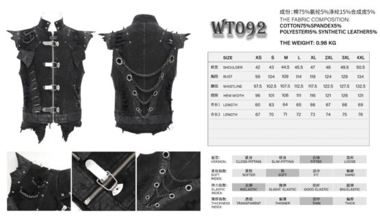 WT092 - Black denim distressed buckle and chain vest - Image 7