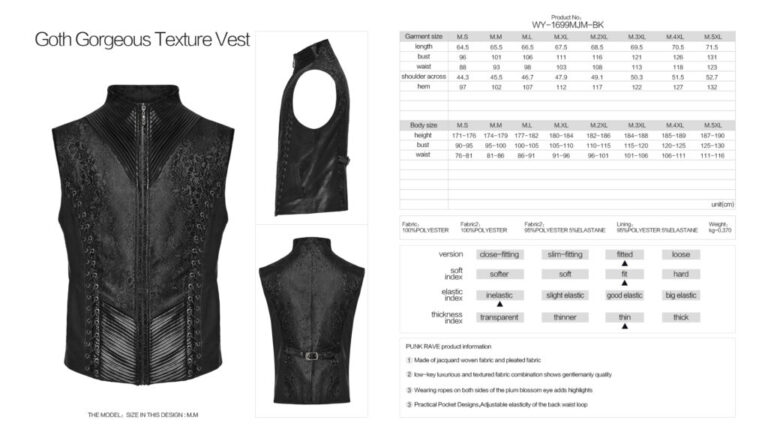 WY1699 - Goth textured jacquard woven vest - Image 6