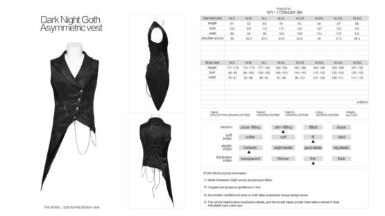 WY1720 - Dark night goth asymmetric vest - Image 6