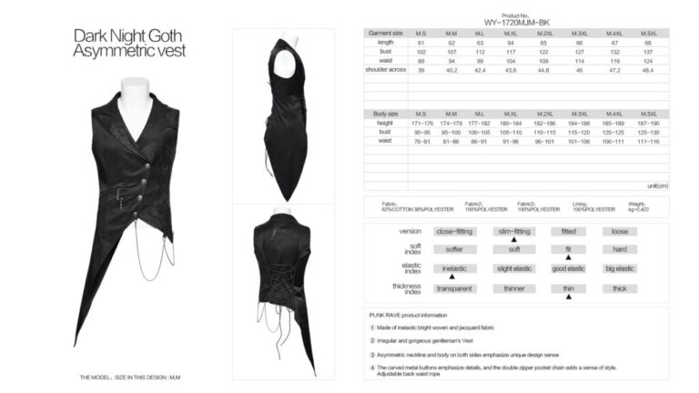 WY1720 - Dark night goth asymmetric vest - Image 6