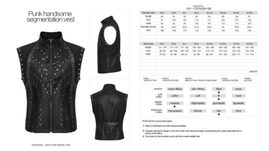 WY1781 - Punk rivet segmented vest - Image 7