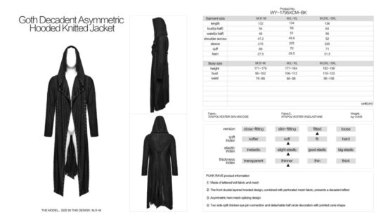 WY1795 - Goth decadent asymmetric hooded knitted jacket - Image 6