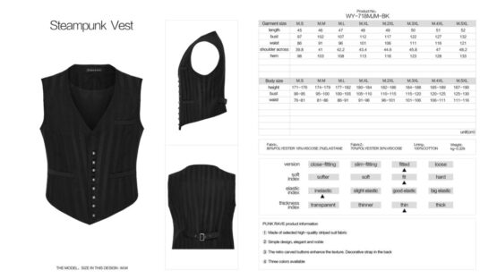 WY718 - Retro pin stripe punk vest-Black/Blue - Image 6