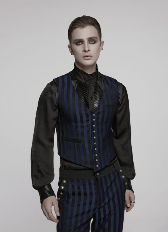 WY718 - Retro pin stripe punk vest-Black/Blue - Image 2