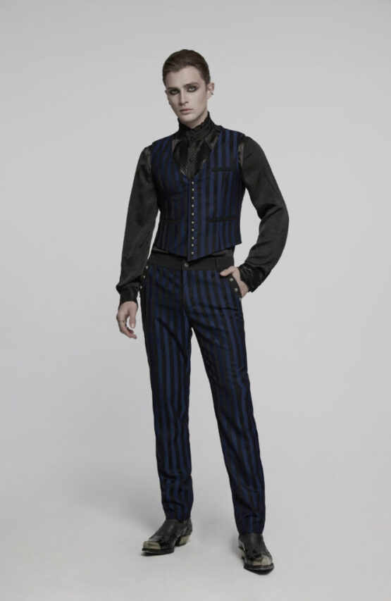 WY718 - Retro pin stripe punk vest-Black/Blue