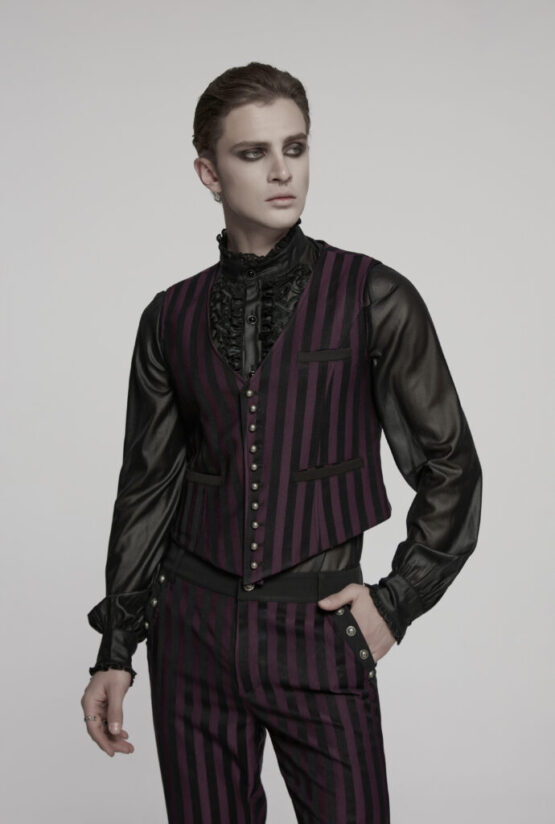 WY718 - Retro pin stripe punk vest-Black/Blue - Image 3