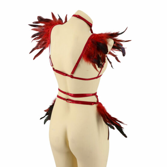 4256 - Red Feather Strap Lingerie Set - Image 6