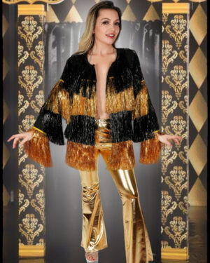 2623 - 4 Row Black and Gold Frill Jacket with Long Sleeves-OS
