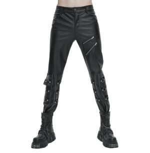 PT216 - Faux Leather Slim Pants with Zipper Trim