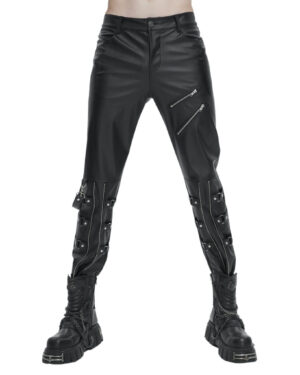 PT216 - Faux Leather Slim Pants with Zipper Trim