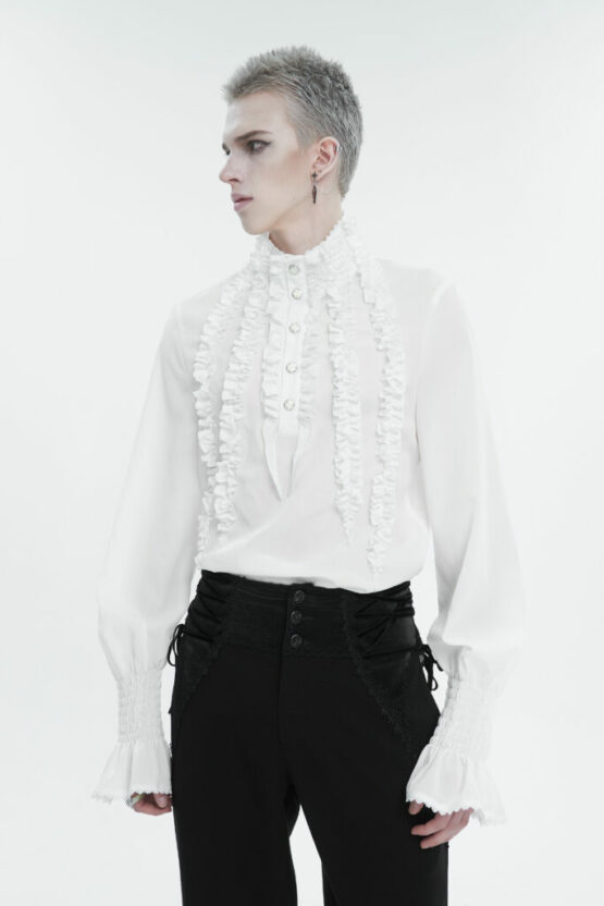 SHT10402 - White High Collar Ruffle Row Gothic Shirt - Image 2