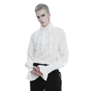SHT10402 - White High Collar Ruffle Row Gothic Shirt