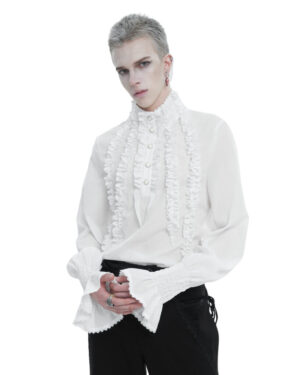 SHT10402 - White High Collar Ruffle Row Gothic Shirt