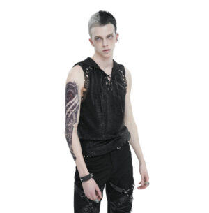 TT243 - Cyberpunk Sleeveless Knit Mesh Hooded Shirt
