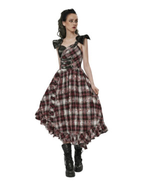 WQ608 - Punk Shoulder Padding Plaid Dress