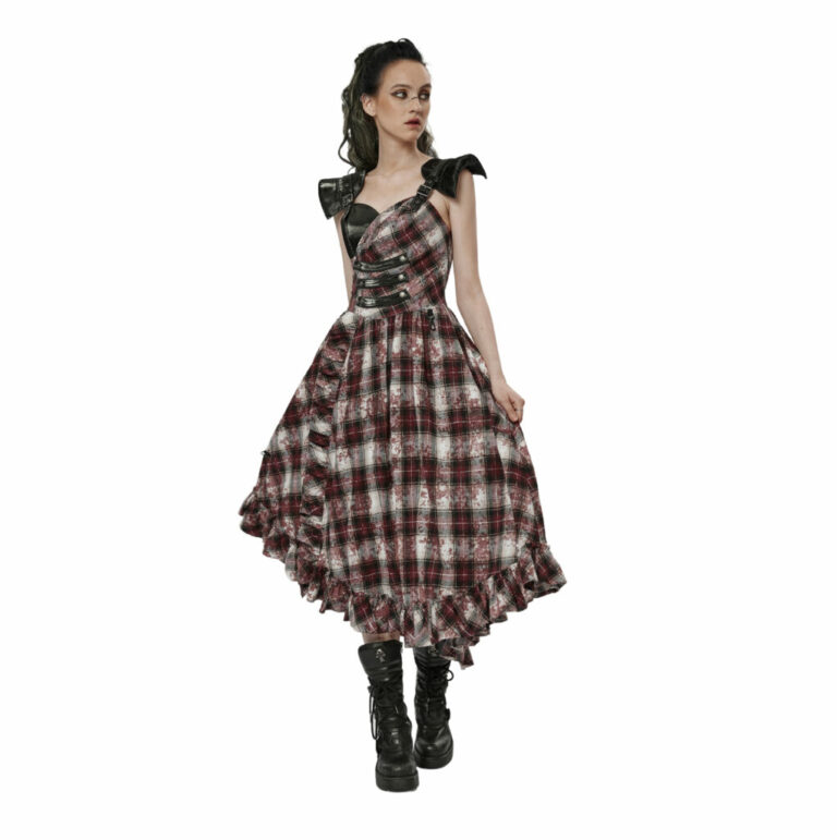 WQ608 - Punk Shoulder Padding Plaid Dress