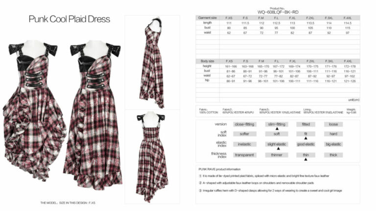 WQ608 - Punk Shoulder Padding Plaid Dress - Image 5