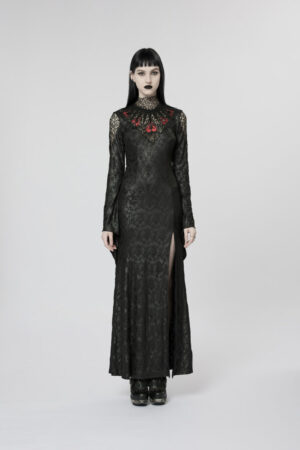 WQ618 - Night Withered Lace Mock Neck Maxi Dress-M-L..