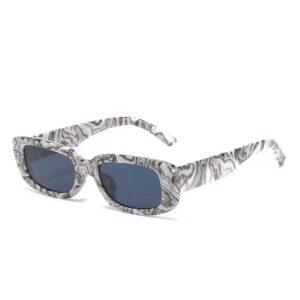 55472 - Sunglasses Unisex Rectangular Grey Swirl Frame and smoke lens
