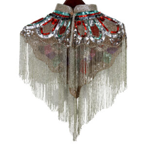 8878 - Beaded Cape w/Collar - Multi w/silver fringes