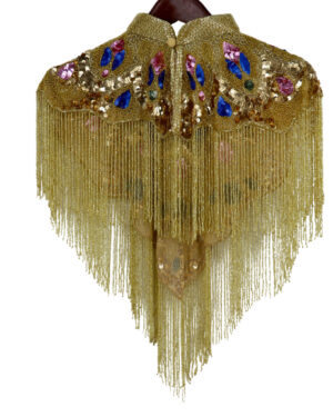 8879 - Beaded Cape w/collar - Multi w/Gold fringes