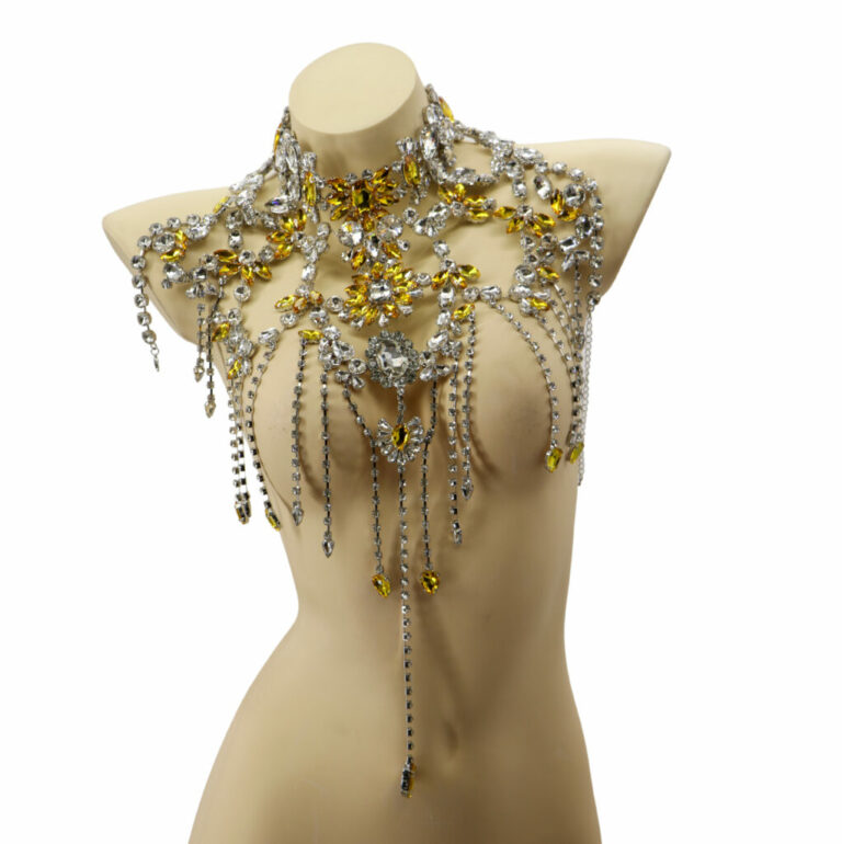 94021 - Yellow and Silver Sunflower Rhinestone Crystals Bodice